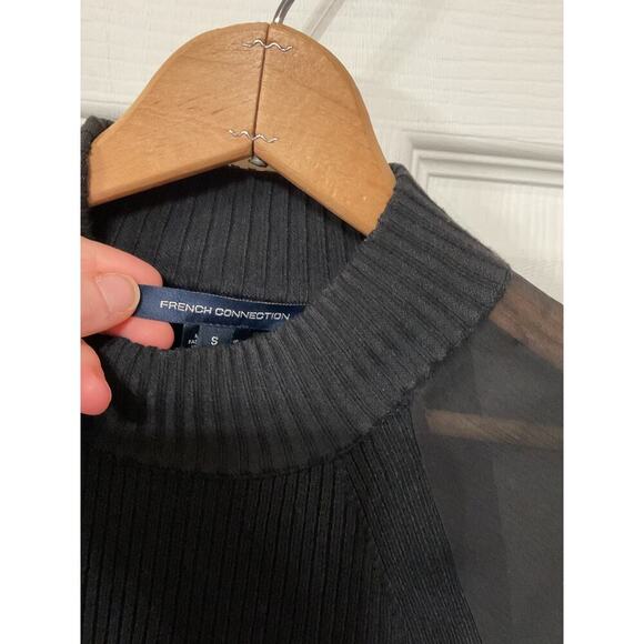 French Connection Melody Fabric Mix Black Mock High Neck Long Sleeve Top, S - Picture 4 of 7